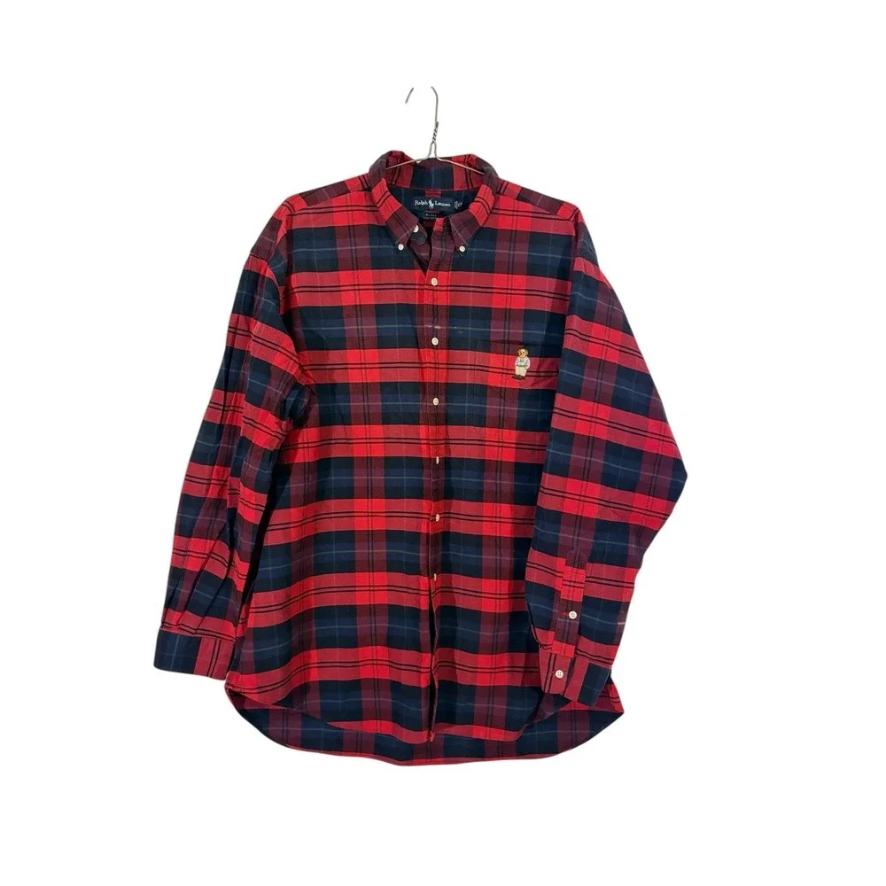 Ralph Lauren Blake Shirt Mens XXL Red‎ Plaid Button Down Long Sleeve Bear 90s